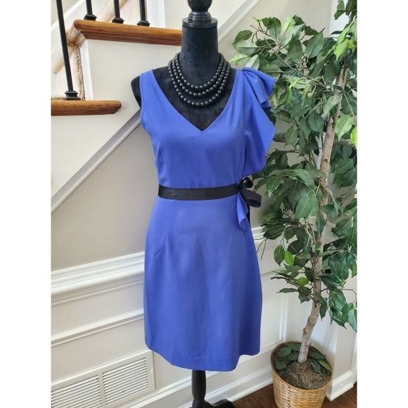 Newyork Co. Women's Solid Blue Polyester V-Neck Sleeveless Knee Length Dress 6 - Picture 11 of 12